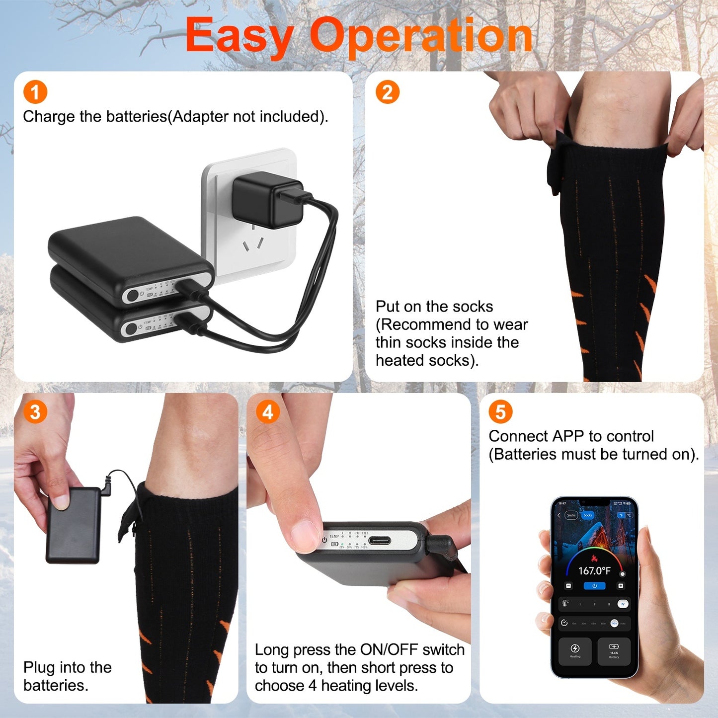 Verwarmde sokken unisex Oplaadbare